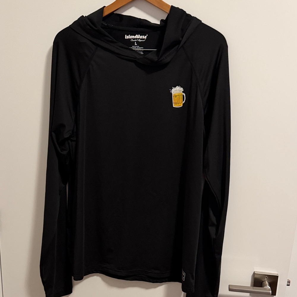 Islandhaze Black Hooded Long Sleeve Tee with Beer Mug Logo